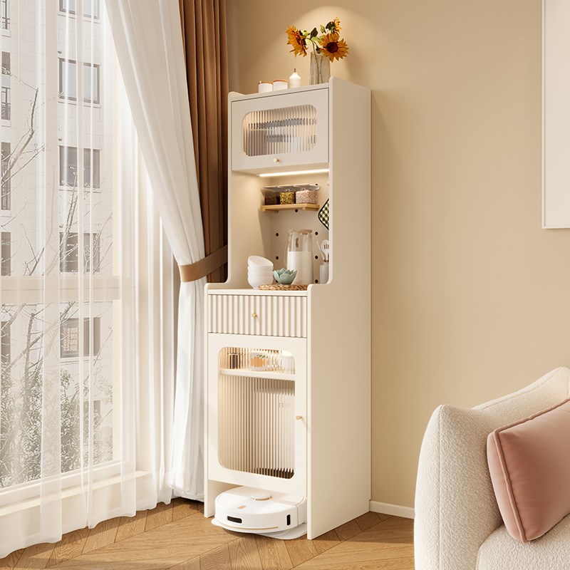 奶油风洞洞板家政柜扫地机器人收纳柜客厅储物柜餐厅茶水柜置物柜 - 图1