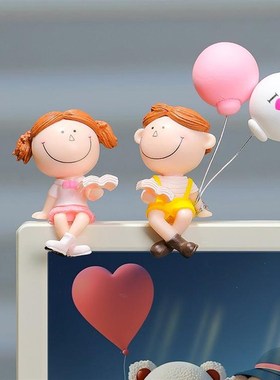 台式电脑显示屏情侣摆件装饰品屏幕边框装饰显示器办公室桌面摆设