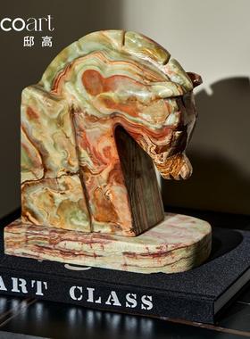 艺术民宿酒店大堂玄关台陶瓷花器花艺大理石马装饰摆件软装高级感