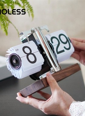 MOLEbSS现代简约客厅家用桌面机械时钟装饰品创意翻页钟桌面摆件