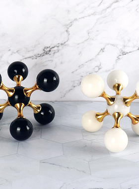 简约现代轻奢创意家居样板房桌面装饰品大理石P水晶分子结构球摆