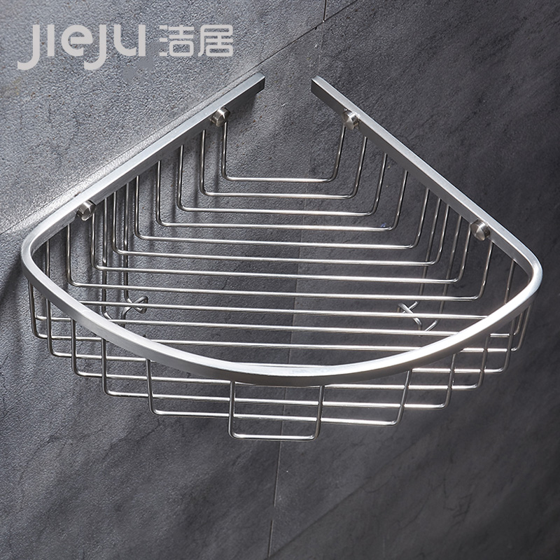 免打孔304不锈钢拉丝双层角篮洗手间淋浴L转角篮卫生间网篮置物架 - 图1