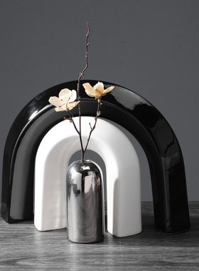 创意轻奢抽象几何陶瓷摆件花瓶北欧售楼部软装样板间饰品工艺品