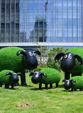 绿植动物雕塑玻璃钢户外小区园林景D观花园庭院装饰草皮植绒羊摆