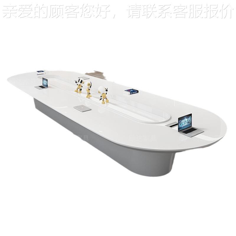 色漆会议桌长桌简约现代培训桌白谈洽桌大型办公室椭烤圆桌DH-H11 - 图3