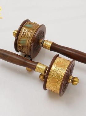 铜手摇转金筒家用佛堂手转金轮六字真言转桶桌面大小号简经纶