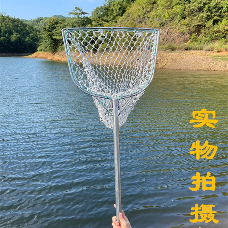 铁柄手抄网大物加粗尼龙捞网实心双框捞鱼网超大加粗尼龙网兜养殖 - 图0