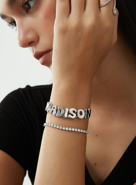 【银色光感滑块字母手炼】TENCOO定制字母抽绳盒子炼小众手饰