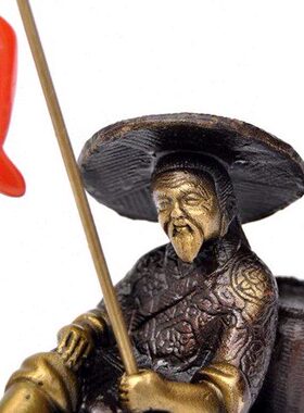 包邮纯铜黄铜姜太公钓鱼摆件修身养性助健康遇贵人紫铜色