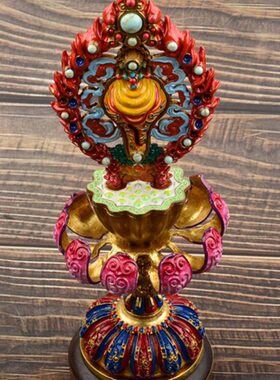 藏式八吉祥摆件彩绘贡品纯铜家用法器佛前供具吉祥八宝