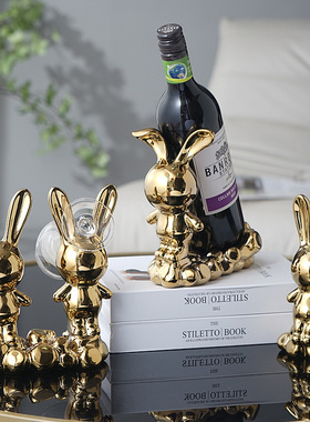 轻奢电镀高档兔子红酒架摆件客z厅饭厅酒柜电视柜装饰乔迁新居礼