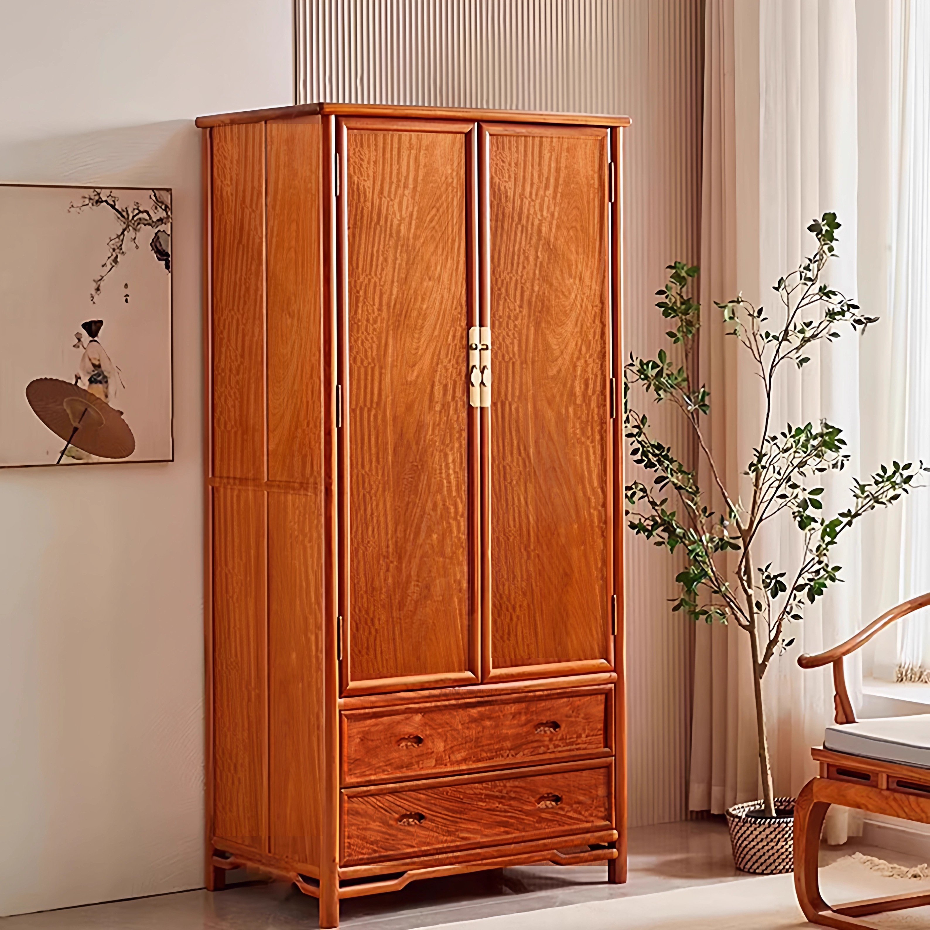 缅甸花梨木大果紫檀二门衣柜红木新中式家具卧室大衣柜储物柜衣橱,淘宝优惠券,粉丝福利购,淘宝优惠卷