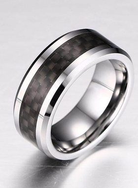 戒指指环男士单身男钨金个性食指潮碳纤维戒子黑色饰品钨钢霸气女