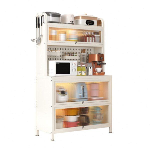餐边整理架防尘带门架子餐边柜锅具微波炉烤箱架洞洞板厨房置物架,淘宝优惠券,粉丝福利购,淘宝优惠卷