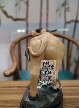 陶瓷工艺品 石湾公仔 生肖 牛 春风得意 电视柜玄关
