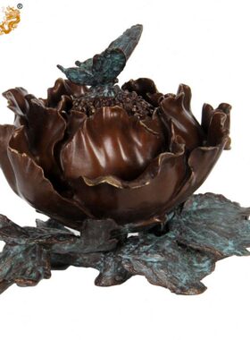 真古意 黄铜香炉檀香炉花开富贵炉供佛室内家用茶道摆件盘香薰炉