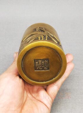 铜笔筒 纯铜做旧蜘蛛笔筒 节节高竹子笔筒 知足笔筒 书桌铜器摆件