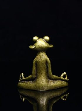 实心铜青蛙莲花茶道茶宠一炷香香插小摆件打坐小青蛙顶呱呱手把件