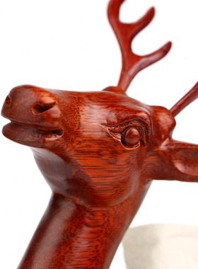 木雕福鹿工艺品摆件 创意抽纸盒客厅装饰品 实木质桌面收纳纸巾盒