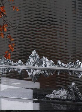 现代新中式创意亚克力倒影雪山招财微景观摆件酒店样板间软装饰品