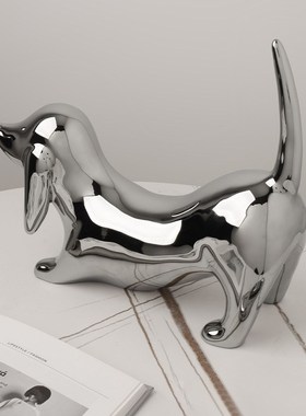 轻奢创意杜宾犬摆件陶瓷电镀家居艺术摆件桌面玄关电视柜软装饰品