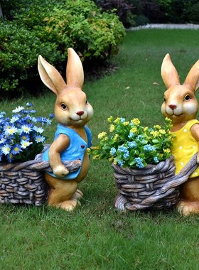 户外兔子动物花盆庭院花园别墅园林露台布置草坪造景院子装饰摆件