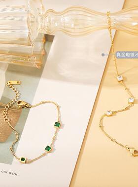 法式彩锆绿锆钛钢项链