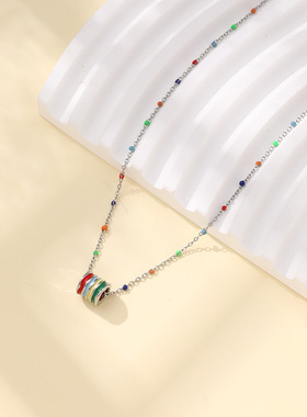 彩虹珐琅吊坠项链女2023年时尚气