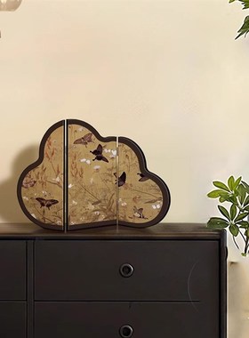 中古风墨竹小屏风桌m面摆件新中式客厅茶桌入户玄关边柜装饰品摆