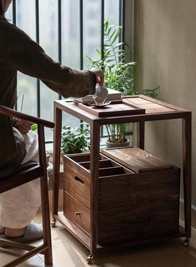 移动茶几新中式泡茶车黑胡桃木茶台桌花几烧水壶一体组合茶水柜架