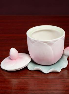 戴玉堂莲花供水杯佛前供杯供佛净水杯圣水杯观音佛像供奉陶瓷摆件