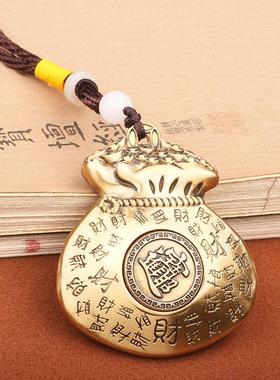 复古创意黄铜实心财袋招财进宝福袋钱袋聚财金属手把玩件挂饰吊坠