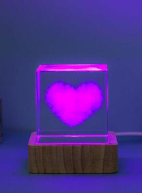 创意月球爱心云朵方形水晶摆件房间桌面装饰品小夜灯送人生日礼物