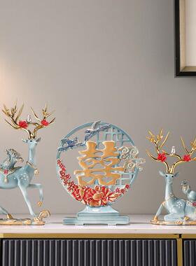 新中式创意招财鹿摆件纯手工动物摆件家和兴旺玄关盘