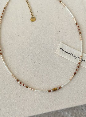 波西米亚民族风复古天然石串珠项链女小众精致时尚百搭颈链锁骨链