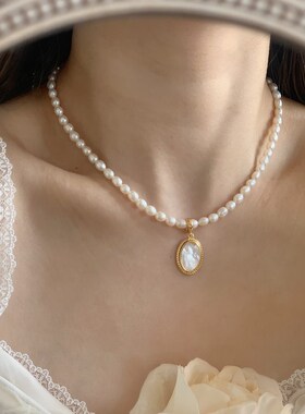 万能扣可拆卸吊坠法式复古名媛贵气宫廷天然贝母玫瑰浮雕葫芦单坠