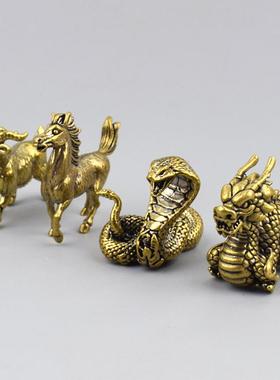 十二生肖复古创意摆件黄铜铜手把件家居桌面工艺装饰品茶宠礼物