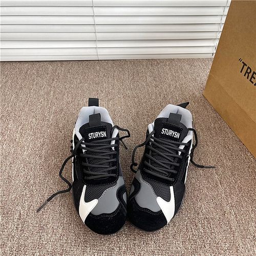 黑色情侣赛车鞋男德训鞋女潮2025新款夏季网面透气百搭运动阿甘鞋 - 图2