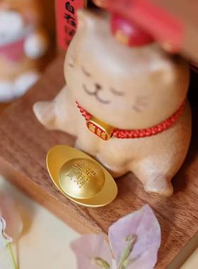 猫财神实木摆件客厅玄关入户装饰品乔迁新居入伙开业高档生日礼物
