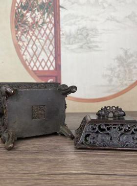 仿古铜双象香炉四足象炉四足兽纹炉中式复古茶室熏香炉鼎装饰摆件