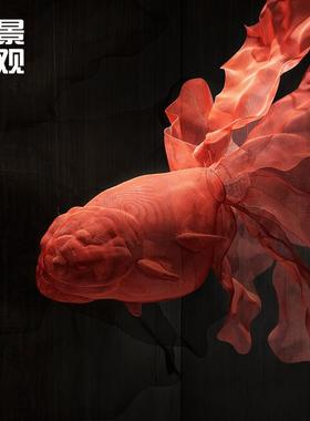 艺术铁艺新中式金属网异形抽象酒店金鱼雕塑吊饰定制作工艺品摆饰