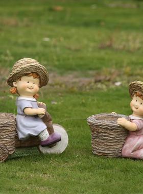 花园庭院装饰摆件户外卡通人物树脂花盆园艺别墅阳台创意幼儿园