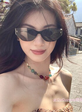 新中式彩色琉璃串珠项链复古民族风星星锁骨链小众高级感颈链饰品