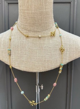 ZHAZHA新款韩国新中式藕粉色国风项链国潮风天然石连衣裙脸锁骨链