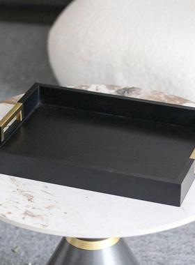 新中式实木托盘售楼处茶几桌面摆件样板房客厅茶具收纳盘饰品组合