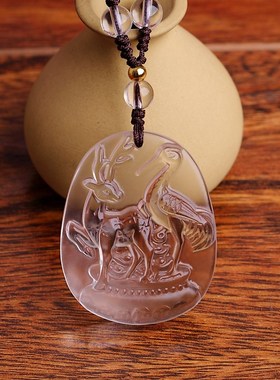 属兔2025年白水n晶禄羊送宝随身吊坠男女款生肖兔挂件麟福拱禄饰