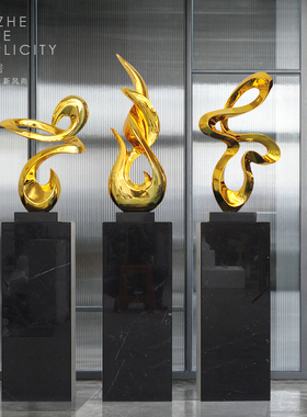 现代雕塑艺术品客厅m电视柜旁落地轻奢花架大理石底座玄关装饰摆