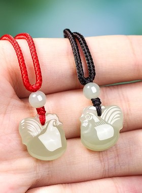 天然真品生肖鸡吊坠属相属鸡手机链挂件白玉石男女项链护身符礼物