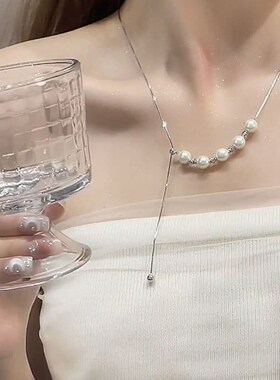 一款多戴可抽拉调节珍珠项链女时尚设计感百搭锁骨链轻奢气质颈链