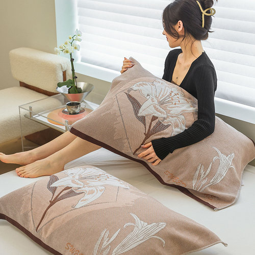 A类新疆长绒棉枕巾一对装全棉纱布加大加厚枕头盖巾纯棉成人情侣 - 图1